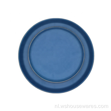 Blauwe stijl met gouden rand keramische servies set